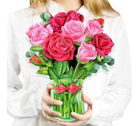 Pop Up Flower Card, 3D Greeting Card - Red Rose Bouquet - For Wife, Girlfriend - Romantic Gift for Anniversary, Valentine’s Day