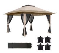 Pop-up Gazebo 3.6x3.6m Beige Metal Frame Oxford Fabric Mesh Walls UV50+
