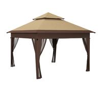 Pop Up Gazebo 337x337x272cm Khaki Oxford Canopy Mesh Curtains Portable EasySetup
