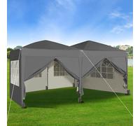 Pop-up Gazebo 3m x 6m with Sides Wind Bars & 6 Weight Bags & Silver Protective Layer Waterproof Marquee Canopy (Black/ Grey1/ Blue1/ Beige) (Grey1)