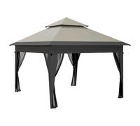 Outsunny 3 x 3(m) Pop Up Gazebo, Instant Shelter with Mosquito Netting, Khaki - Light Grey - Steel, Oxford Cloth - 337L x 337W x 272Hcm