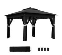 Outsunny 3.36X3.36M Pop Up Gazebo W/ Solar-Powered Led Lights Netting Black Black