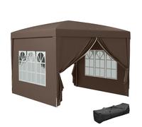 Outsunny 3 x 3 Meters Pop Up Water Resistant Gazebo Wedding Camping Party Tent Canopy Marquee with Carry Bag and 2 Windows, Coffee Brown