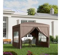 Outsunny 3 x 3 Meters Pop Up Water Resistant Gazebo Wedding Camping Party Tent Canopy Marquee with Carry Bag and 2 Windows, Coffee Brown