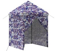 Gazebo 2x2m Blue Camouflage 210D Oxford Silver-Coated Pop-Up with 4 Sidewalls Ht