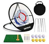 Pop Up Golf Chipping Net with Hitting Mat, Golf Target Chipping Net Collapsible 8 Practice Balls 4 Tees Rubber Tee Holder Fixed Tools for Indoor Outdoor Swing (Net+Mat)