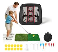 Pop Up Golf Practice Net, Golf Chipping Net with 2 Hitting Mats, 12 Practice Balls, 7 Tees, Carry Bag and Accessories for Backyard Indoor Outdoor Practise & Play