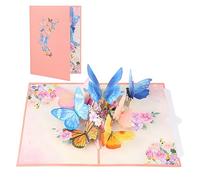 Pop-Up Greeting Card, 3D Butterfly and Flowers Card for Wife, Girlfriend & Mother (Birthday Card, Memorial Cards, Thank You Cards, Wedding Cards, Get Well Soon Card), Gardenia Fragrance