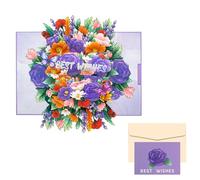 Pop Up Greeting Card, Purple Flowers & Butterfly Birthday Card for Women, 3D Pop Up Cards with Envelope, Wedding Thank You Valentines Cards for Anniversary, Christmas, Gifts