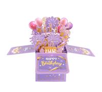 Pop-Up Happy Birthday Cards Set, 3D Pretty Birthday Greeting Cards with Envelope and Mini Card Candle Cake Firework Star Design for Party Souvenir