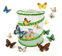 Pop-up Insect and Butterfly Habitat Cage Growning Garden Washable, Reusable, Folds Flat Dragonfly Caterpillars Mesh Cage Feeder Butterfly Growing Kit (Large)