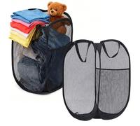 Pop Up Laundry Basket, 2Pcs Black Collapsible Laundry Baskets, Folding Pop-Up Clothes Hampers are Great with Reinforced Carry Handles, Mesh Folding Laundry Basket for Kids Room College Dorm or Travel