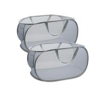 Pop Up Laundry Hamper,Collapsible Horizontal Baskets with Handles & Side Pocket,Foldable Sturdy mesh for Laundry Room,Bathroom,Kids Room,College Dorm or Travel (Double Grey)