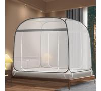 Pop Up Mosquito Net for Bed with Bottom, Suit for King Bed, Foldable Mosquito Tent for Camping, Portable Travel Mosquito Netting Tent with 2 Zipper Entries, Quick Setup, Secure Without Tools