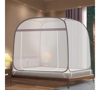 Pop-Up Mosquito Net for Camping, Bug Net Tent Curtains for Bed - 360° No-See-Um Proof, Full-Bottom Baby Safety Design, Foldable for Camping Double/Queen/King Size Beds (Gray,King,Single Door)