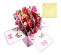 Pop Up Mothers Day Card, Pop Up Butterfly Bouquet Musical Cards, 3D Flower Box Mother's Day Cards with Warm Lights & Music, Happy Mother's Day Birthday Greeting Card with Envelope, for Mom & Wife