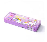 Pop Up Multifunction Pencil Case, Cute Cartoon Pen Box Organizer Stationery with Password Lock, Sharpener, Schedule, Whiteboard, School Supplies, Best Birthday Gifts for Kids Teens (Purple unicorn)