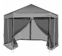 vidaXL Hexagonal Pop-Up Marquee with 6 Sidewalls Grey 3.6x3.1m Gazebo Canopy