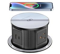 Pop Up Outlet for Countertop with 20W USB C, Recessed Power Strip 4.7inch Hidden Outlet with 15W Wireless Charger Electrical Power Socket with 4 AC Plug and 1 USB-A Port for Kitchen(Black)