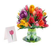 Pop Up Paper Flowers Greeting Card, 3D Flower Bouquet Greeting Cards, Pop Up Birthday Cards for Mum, Sister, Daughter, Wife, Mother's Day, Teachers' Day, Valentine's Day (Tulips)
