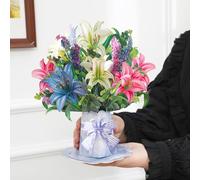 Pop Up Paper Flowers Greeting Card, 3D Lily Bouquet, Birthday Gifts for Mum Grandma Wife Daughter Girlfriend Sister