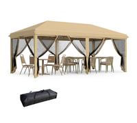 Pop-Up Party Canopy Tent Beige 5.85x2.95m Steel Polyester Mesh 585x295x270cm 6pc