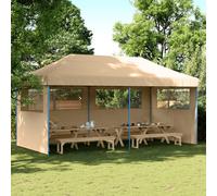 Pop-Up Party Tent 600D Oxford PVC Beige 580x291x315cm Steel Frame w/3 sidewalls
