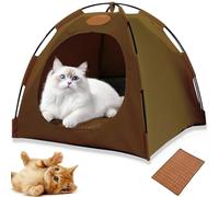 Pop-Up Pet Tent, Cat Tents for Indoor Cats, Portable Hideaway for Cats & Small Dogs, Portable Indoor/Outdoor Pet Tent House with Mesh Window, Year-Round Comfort, Fully Washable Convenience(Brown,L)