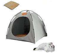 Pop-up pet tent, portable cat tent with mesh windows, waterproof cat bed, and non-slip base for indoor and outdoor use.