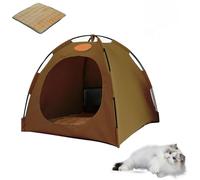 Pop-up pet tent, portable cat tent with mesh windows, waterproof cat bed, and non-slip base for indoor and outdoor use.