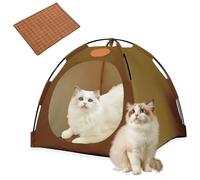 Pop-Up Pet Tent - Portable Hideaway for Cats & Small Dogs,Mesh Window, Washable Indoor Outdoor Pet House with Cool Mat, Waterproof Cat's Nest (Coffee,L)