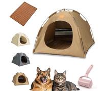 Pop-Up Pet Tent - Portable Hideaway for Cats & Small Dogs, with Cooling Mat, Breathable Mesh & Non-Slip Base(Brown,L)
