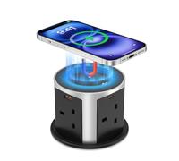 Pop Up Plug Socket with 15W Magnetic Wireless Charger,65W USB C Fast Charging Power Strip,3.94'' Hole Worktop Socket,4 Way Outlets,4 USB Ports,2m Extension Cable (Black, 65W USB)