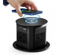 Pop up Power Sockets with 15W Wireless Fast Charger, Touchscreen Automatic Pop up, 4 x UK Plugs 1x USB & 1x 10W Type C Port for Home Office Kitchen Worktops Desktop