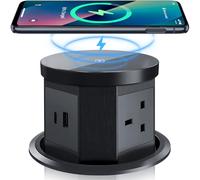 Pop up Power Sockets with 15W Wireless Fast Charger, Touchscreen Automatic Pop up Socket with 3 x UK Plugs, 1x USB & 1x Type C Port, Aluminum Alloy Material, for Home Office Kitchen Worktops Desktop