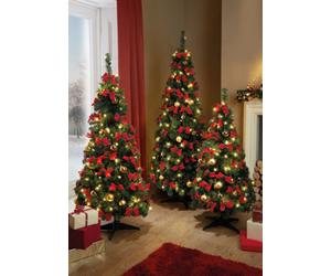 Pop Up Pre Lit Artificial Christmas Tree With Red Bows, Gold Baubles & 50 Led Lights 4Ft (122Cm)