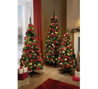 Pop Up Pre Lit Artificial Christmas Tree With Red Bows, Gold Baubles & 50 Led Lights Pre Lit 5Ft (152Cm)
