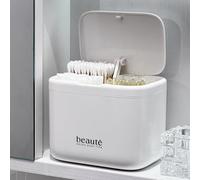 Pop-Up Q-Tip Holder Cotton Pad Dispenser, Wall Mounted or Countertop Bathroom Organizer Box, Automatic Lifting Storage, cotton swab container，Dustproof 4-Grid Vanity Container for Qtip, Floss(White)