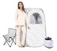Pop up Sauna Tent 1 Person, Sauna Box Portable Sauna for Home Steam Sauna Tent Portable Design with 3l Steam Box Foldable Chair 9 Levels 95 Mintimer for Relaxation Home Use (White, Deluxe Edition)