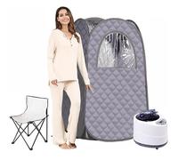 Pop up Sauna Tent 1 Person, Sauna Box Portable Sauna for Home Steam Sauna Tent Portable Design with 3l Steam Box Foldable Chair 9 Levels 95 Mintimer for Relaxation Home Use (Gray, Deluxe Edition)