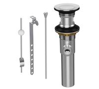 Pop Up Sink Drain Stopper Assembly with Ball Lift Rod and Overflow, Solid Brass Bathroom Pop Up Drain Assembly for Vanity Vessel Sink (Chrome Plated)