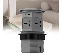 Pop up Socket 4 Way with 2 B Ports and Wireless Charging, Extension Lead Pull up Socket Worktop, Aluminum Alloy Shell, for Kitchen Worktop Office,Grey