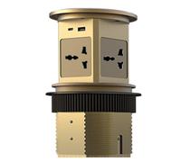 Pop up Socket 4 Way with 2 B Ports and Wireless Charging, Extension Lead Pull up Socket Worktop, Aluminum Alloy Shell, for Kitchen Worktop Office,Gold