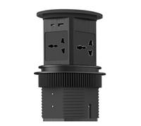 Pop up Socket 4 Way with 2 B Ports and Wireless Charging, Extension Lead Pull up Socket Worktop, Aluminum Alloy Shell, for Kitchen Worktop Office,Black