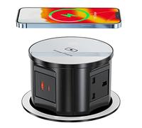 Pop Up Socket for Kitchen Worktops with Wireless Charging 15W, Recessed Power Socket with USB C, 4 UK Plug Socket, Pop up Power Socket, 13A/3250W, Black