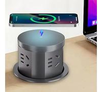 Pop up Socket, Pop up Sockets for Kitchen Worktops Automatic Pop up Power Outlet with 15W Wireless Charger PD 20W Type C Port, Smart Plug 3 Way Extension Outlets 4.33'' Hole
