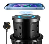 Pop Up Socket, Pop Up Sockets for Kitchen Worktops with 15W Wireless Fast Charger Hidden Power Strip 3 UK Plug Touchscreen Automatic Pop-up Extension Socket 1 USB-A 1 USB-C for Home Office Desktop