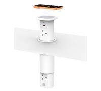 Pop Up Socket with 15W Wireless Charger, Haylink Recessed Power Socket with 5 UK Plug, 2 USB Ports, 1.8M Cable, Ø 85mm, Desk Plug Socket for Kitchen, Office Desk, Conference Room, White