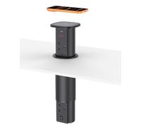 Pop Up Socket with 15W Wireless Charger, Haylink Recessed Power Socket with 5 UK Plug, 2 USB Ports, 1.8M Cable, Ø 85mm, Desk Plug Socket for Kitchen, Office Desk, Conference Room, Black