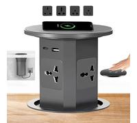 Pop Up Socket with 15W Wireless Charger, Pop Up Sockets with USB Type-C Port and 4 Power Sockets, Automatic Hidden Sockets Power Port, for Office Desk Countertops(Grey)